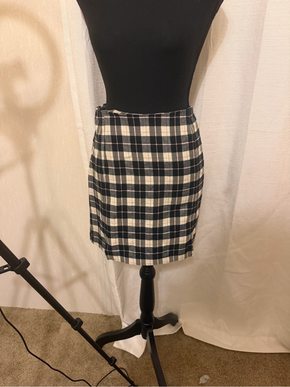 Plaid Mini Skirt in Black,pink, grey and blue White